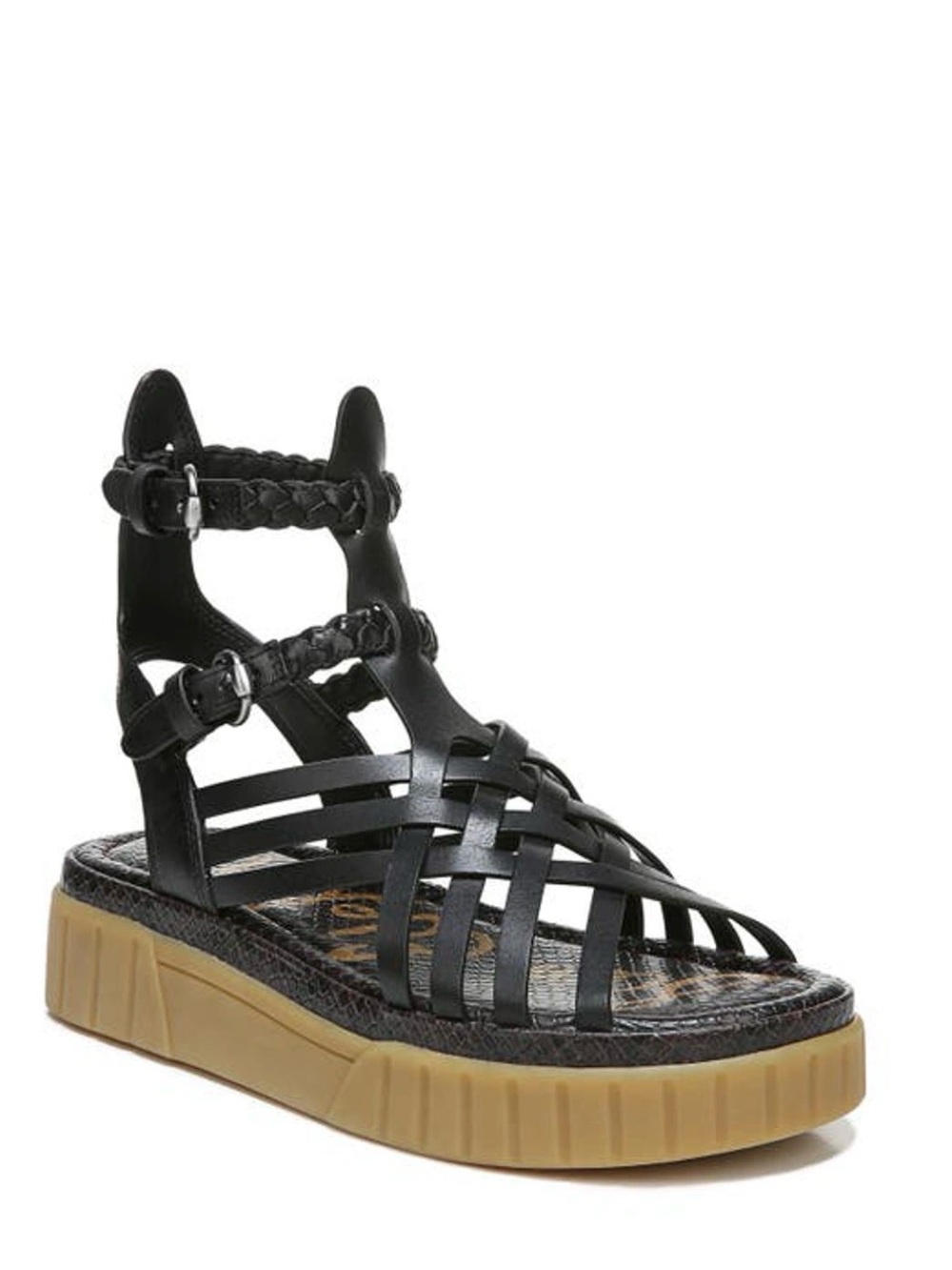 Sam Edelman Black Braided Gladiator Platform Sandal with Gum Sole